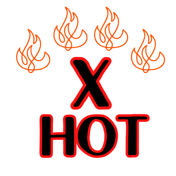 Red 'X HOT' text with flame icons on a white background